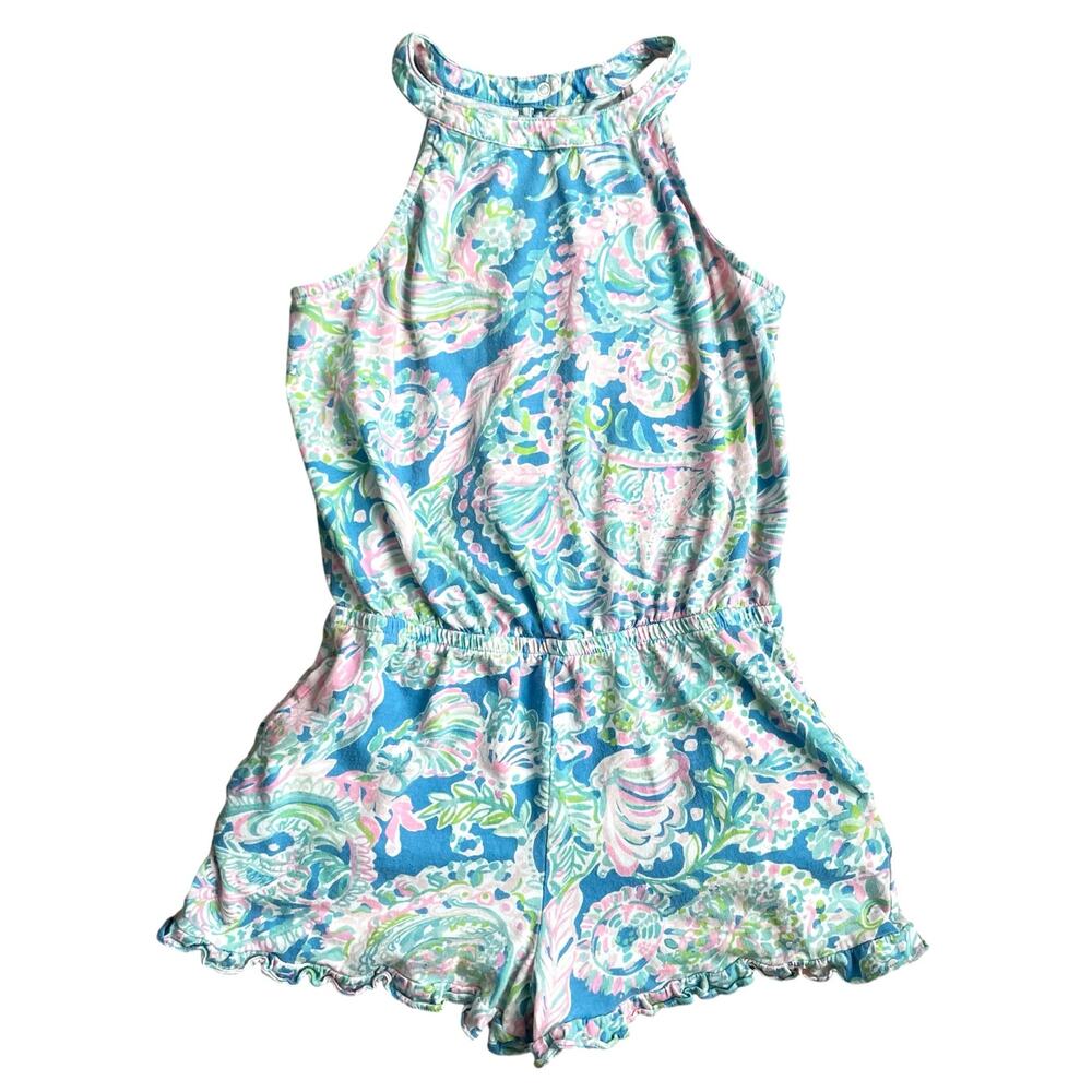 LILLY PULITZER Girl's Brienne Sleeveless Ruffle Paisley Romper Print Size L 8-10